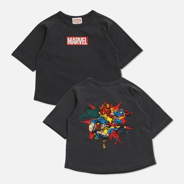 日本 Chil2 - 聯名款  100%棉印花短袖上衣-英雄大集合-灰黑