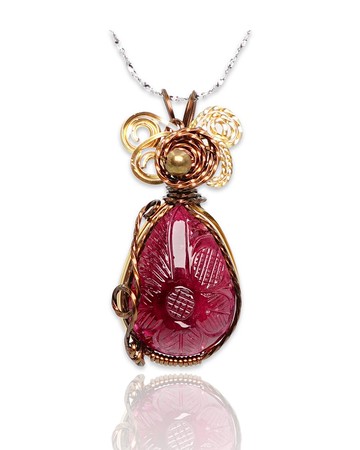 寶麗金珠寶-天然紅寶碧璽銅線編織墜