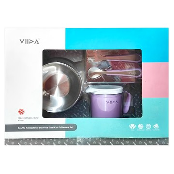 VIIDA Souffle 抗菌不鏽鋼套組 1組  紫色  碗 + 叉子 + 湯匙 + 杯子
