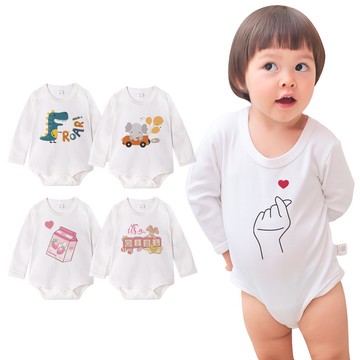 Augelute 獨家自印 數位印花 白底包屁衣 純棉男女童爬服 66366