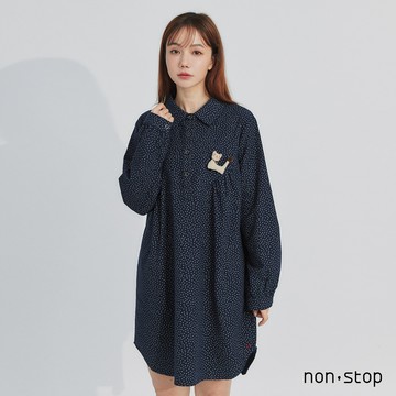 non-stop 星夜貓探磨毛襯衫洋裝-1色