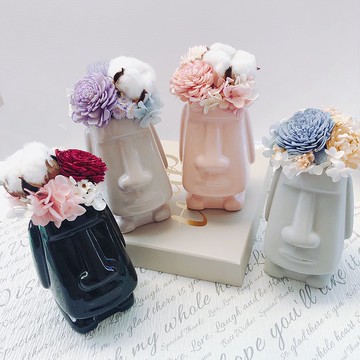 Dum Dum摩艾石像 乾燥花 乾燥小盆花 擺飾 乾燥花盆栽 永生花
