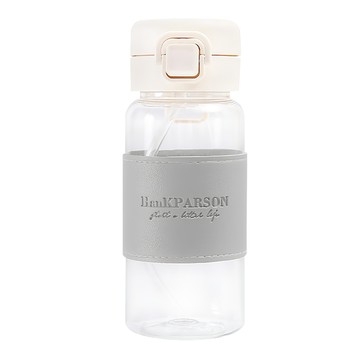 BOACUP 彈蓋皮套吸管杯 附矽膠吸管  灰色  400ml  1個