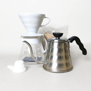 【高CP質套組】HARIO V60白色陶瓷02濾杯組+手沖壺套組 優惠套組 瓦莎咖啡 XVDD-3012W