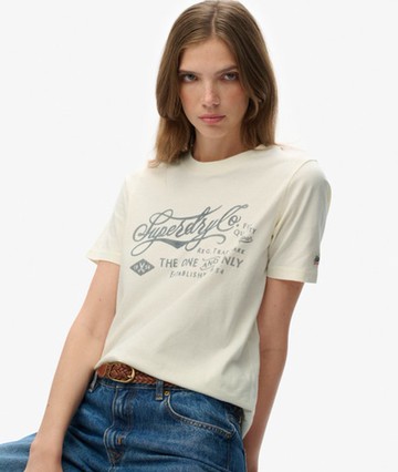 Superdry Women's Industry Workwear Relaxed T-shirt Cream Size: 8