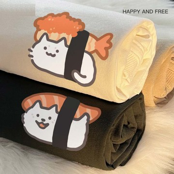 S~XL 壽司貓狗 鮮蝦貓 鮭魚狗 純棉 短T 情侶T【Y0977】MIT 情侶裝 短袖T恤 加大尺寸 快速出貨 萌寵