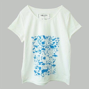 白色藍色水漿印純棉休閒短袖T恤