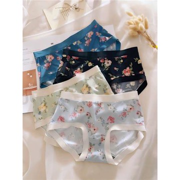 (免運)內褲女冰絲無痕夏季薄款石墨烯襠短褲中腰包臀性感印花透氣三角褲