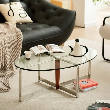 免運/公司貨 茶几 玻璃茶幾 北歐復古玻璃茶幾 客廳家用輕奢創意不銹鋼橢圓形實木桌子簡約矮桌 可開發票 全館五折 工廠現貨直銷 新品特價 z10253