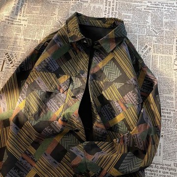 外套男春秋季潮牌高街痞帥炸街牛仔夾克男高級感印花寬松休閑上衣