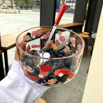 日式玻璃沙拉碗可愛少女心家用湯碗水果碗學生早餐麥片碗耐熱微波