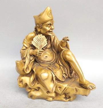 仿古純黃銅濟公佛像擺件降龍羅漢道濟和尚銅像家居供奉保平安