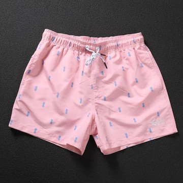 粉色短褲男夏季休閑小清新菠蘿印花三分褲寬松透氣速干防水沙灘褲