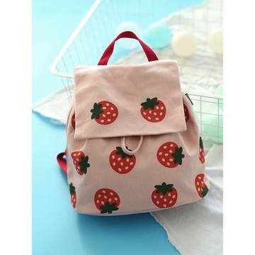 小眾少女水果草莓帆布逛街雙肩包