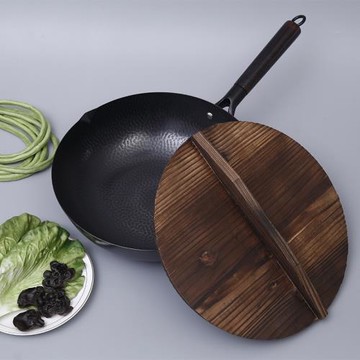 章丘手工鍛打老鐵鍋木鍋蓋通用爐具熟鐵炒鍋不粘鍋新品