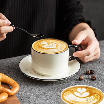 簡約黑白咖啡杯陶瓷杯碟套裝家用牛奶花茶杯下午茶杯子高檔拿鐵杯
