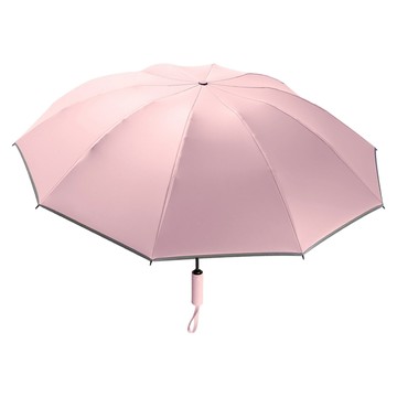 升級24骨反向摺疊反光條自動傘 雙龍骨 晴雨兩用 防曬黑膠傘布  櫻花粉