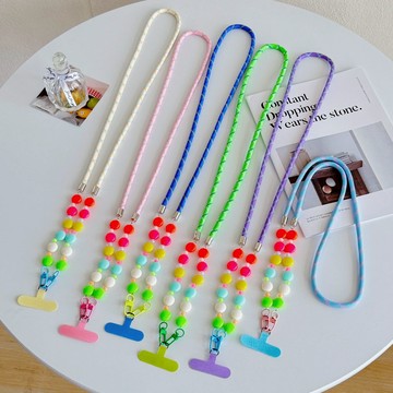 ins多巴胺 珠子個性手機殼掛繩 長款斜跨掛繩 戶外粗款結實掛繩 包包 相機 水杯通用掛繩 登山加固手腕短 雙釦掛繩批發