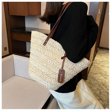 側背 草編包 法式單肩大容量玉米皮編織草編包夏天手提菜籃子海邊度假沙灘包女