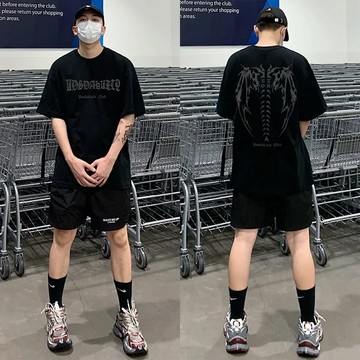 【真！隔日達！】復古美式T恤潮牌惡魔翅膀印花短袖純棉大尺碼oversize寬鬆短t暗黑原宿風t恤落肩男女生同款痞帥上衣