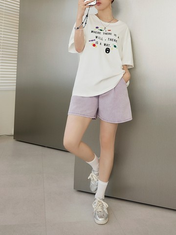 炒鹽洗色打摺寬口牛仔短褲