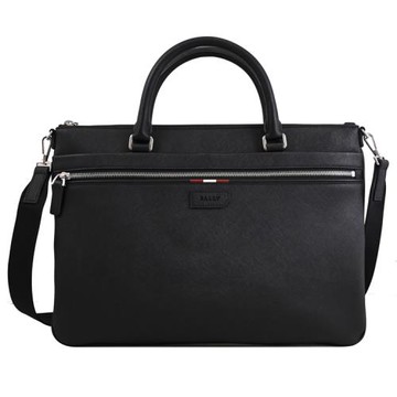 BALLY 6301126 PATRICIO 條紋款防刮皮革商務公事包.黑
