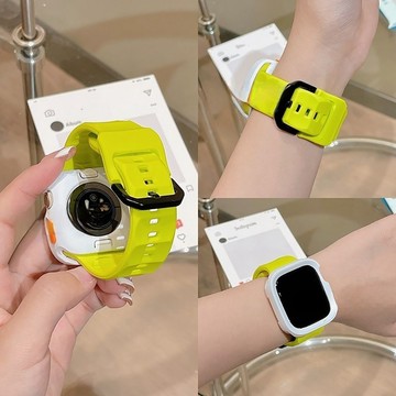 適用於 Apple watch 10 9 8 7 錶帶+防摔保護殼組合 42 44 45 46 49mm波浪硅膠錶帶