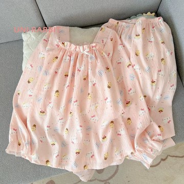 柔軟雲朵棉斑點kitty貓春秋天睡衣女長袖可愛風可外穿套裝家居服長袖睡衣休閒睡衣家居服睡衣女生卡通睡衣