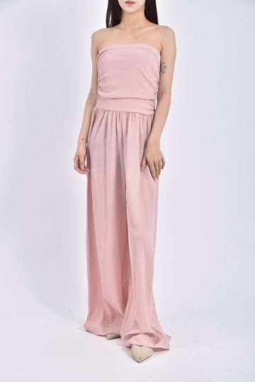 (S) 【艾玲私服】cider高腰質感鬆緊抹胸粉色連身裝