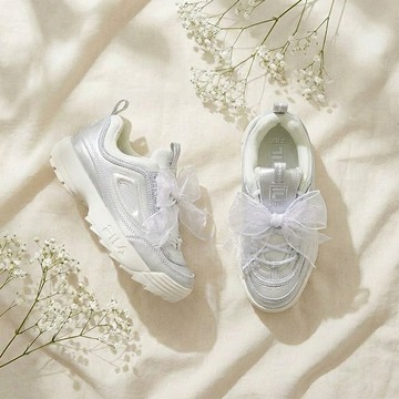 FILA KIDS Disruptor II 中童鋸齒老爹鞋/復古運動鞋-緞帶銀 2-C646Z-010