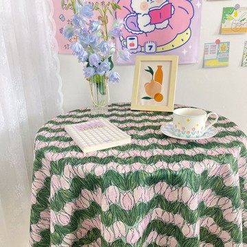 好物省錢鋪 韓國ins同款敲美鬱金香碎花桌布少女心書桌茶几布蓋布長方形拍照 桌布 保護墊 桃園出貨