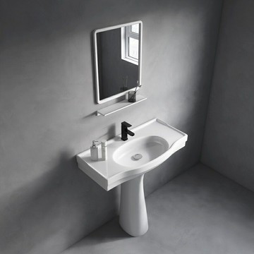 陶瓷立柱盆小戶型立式洗臉盆衛生間落地洗手盆陽臺一體陶瓷洗漱臺/洗漱臺/洗手臺/洗臉臺/浴室盆/落地盆/陶瓷盆/立柱洗手臺