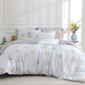 HOYACASA 60支銀纖維抗菌天絲兩用被床包組｜花叢兔兔｜(單人/雙人/加大/特大)