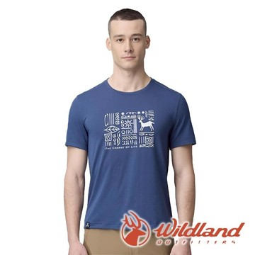 【wildland 荒野】男瀰漫部落戶外機能T『秀姑藍山』0B21610 戶外 露營 登山 健行 休閒 時尚 吸濕排汗 透氣 短袖 上衣 T恤