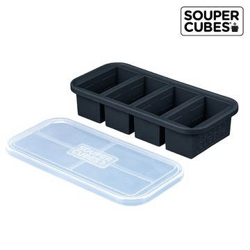 快速出貨【Souper Cubes】多功能食品級矽膠保鮮盒4格_曜石灰