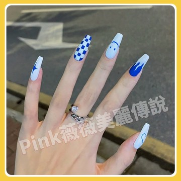 【隔日到貨】中長款多巴胺藍色歐美穿戴甲24片可拆卸 指甲贴美甲贴片美甲片指甲片甲片美甲指甲贴片美甲贴甲片穿戴美甲指甲贴指
