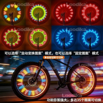 🔥臺灣熱賣⚡️自行車風火輪USB充電夜騎燈山地車輪胎閃光燈多圖案七彩智能感應🎉