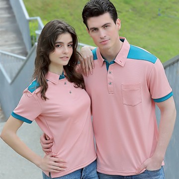 Per GIBO 簡約拼接女短POLO衫(PK252981)珊瑚粉