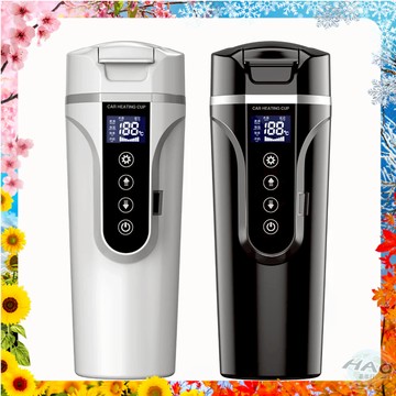 【12H出貨丨數顯車用加熱杯】車用智能LED數顯快速加熱杯 304不鏽鋼 車用加熱杯 泡牛奶 泡咖啡  12/24V通用