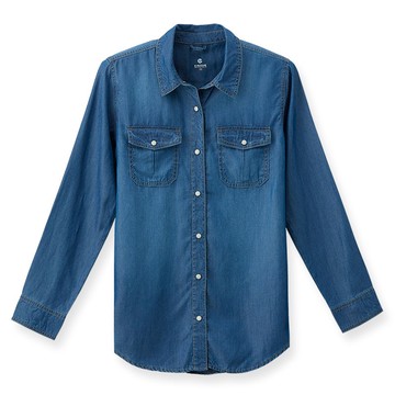 【ERSS】女裝 襯衫 牛仔 牛仔襯衫 長袖上衣 長袖襯衫 牛仔長襯衫 拔洗藍【K30006】