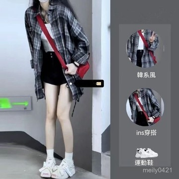 韓系三件套裝女 薄款抽繩格紋防曬襯衫背心高腰牛仔短褲休閒套裝 夏季出游顯瘦三件套 夏天套裝 襯衫 背心 半身裙 短裙