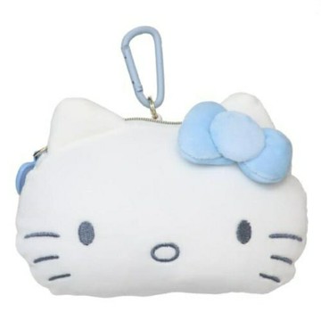 小禮堂 Sanrio 三麗鷗 Hello Kitty 絨毛玩偶伸縮票卡零錢包 (灰藍款)