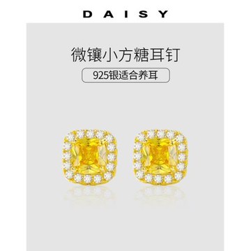 925純銀超閃小方糖耳釘女美式嘻哈小眾獨特耳環男高級感輕奢耳飾