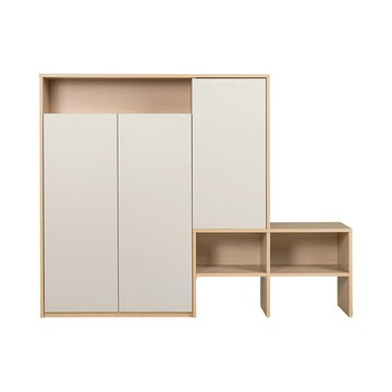 hoi!林氏木業方滿系列1.4M三門鞋附凳鞋櫃 RG1N 暖橡色