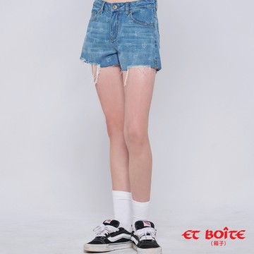 ETBOITE 箱子 BLUE WAY – 無彈滿版老花圖騰刷破丹寧短褲