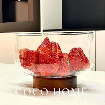 胡桃木玻璃果盤木質干果收納高腳果盆客廳茶幾家用高端精致高顏值