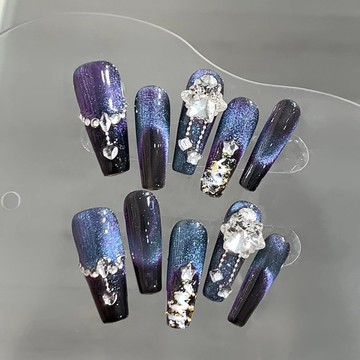 ✨Hannah✨【告白夜】純手工穿戴甲藍綠紫三色漸變美甲可拆卸重複使用裸色穿戴甲