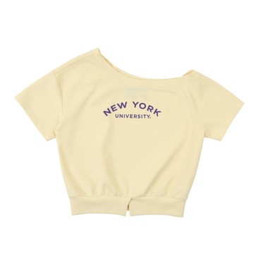 NCAA 短T 淺黃 NYU 斜肩 短版 短袖 女 7622100561