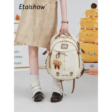 Etaishow大容量書包女初高中生輕便大學生美式復古簡約電腦背包