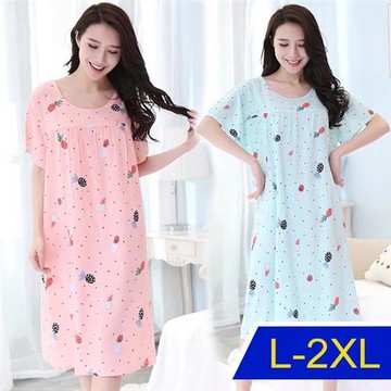 【韓國K.W.】最新上架進口棉綢印花洋裝(洋裝/連身裙/短袖/長裙/寬鬆/居家/休閒)